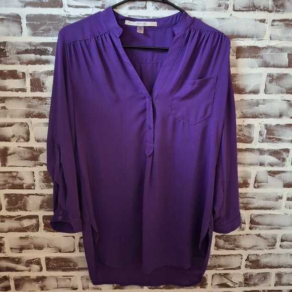41 Hawthorn Medium Purple Blouse Top Long Sleeves Pocket V-Neck - Picture 1 of 4